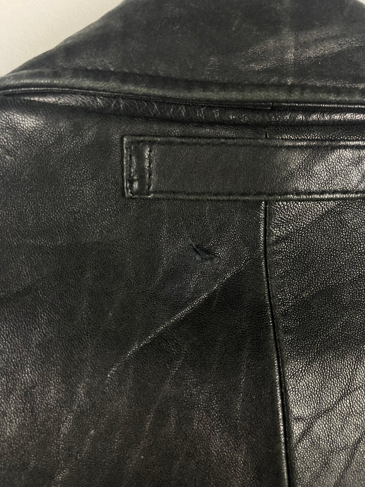 Vintage Nautica Black Leather Cropped Bomber Jacket