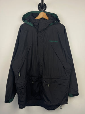 Vintage 90s Timberland Black & Green Anorak Hooded Windbreaker