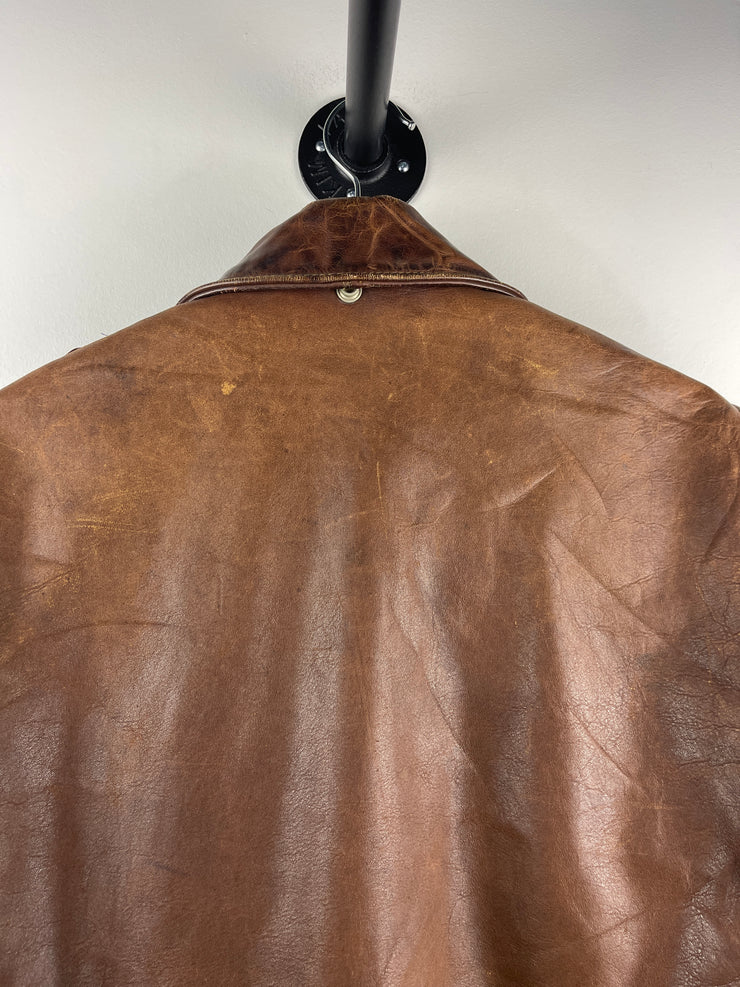 Vintage 70s Schott G-1 Brown Leather Lined Flight Bomber Jacket