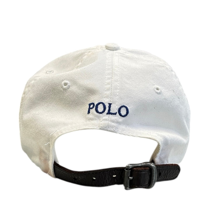 Vintage 90s Polo Ralph Lauren White Leather Strapback Hat