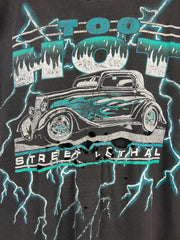 Vintage 90s American Thunder Hot Rod Street Lethal Thrashed Black Cut Off Tank Top