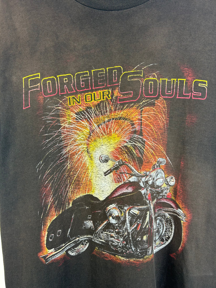 Vintage Motorcycle Forged In Our Souls Faded Black Tee