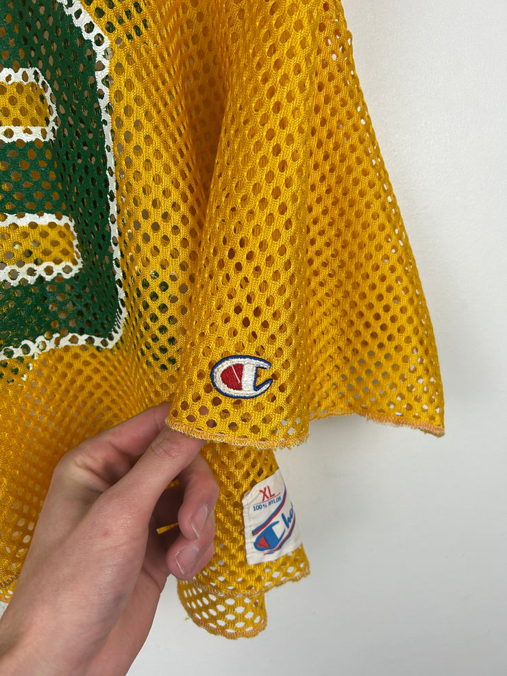 Vintage 80s Champion Yellow & Green Cropped Mesh Football Jersey