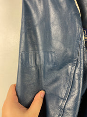 Vintage 80s St. Lawrence College Kingston Ontario Blue Leather Varsity Jacket