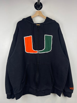 Vintage Champs Miami Hurricanes Embroidered Thermal Lined Black Zip Up Hoodie