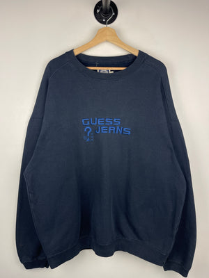 Vintage 90s Guess Jeans Embroidered Navy Crewneck