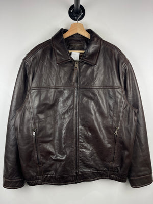 Vintage 90s Marc New York Brown Leather Bomber Jacket