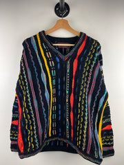 Vintage 90s Tundra 3D Knit Black Multi Colour Sweater