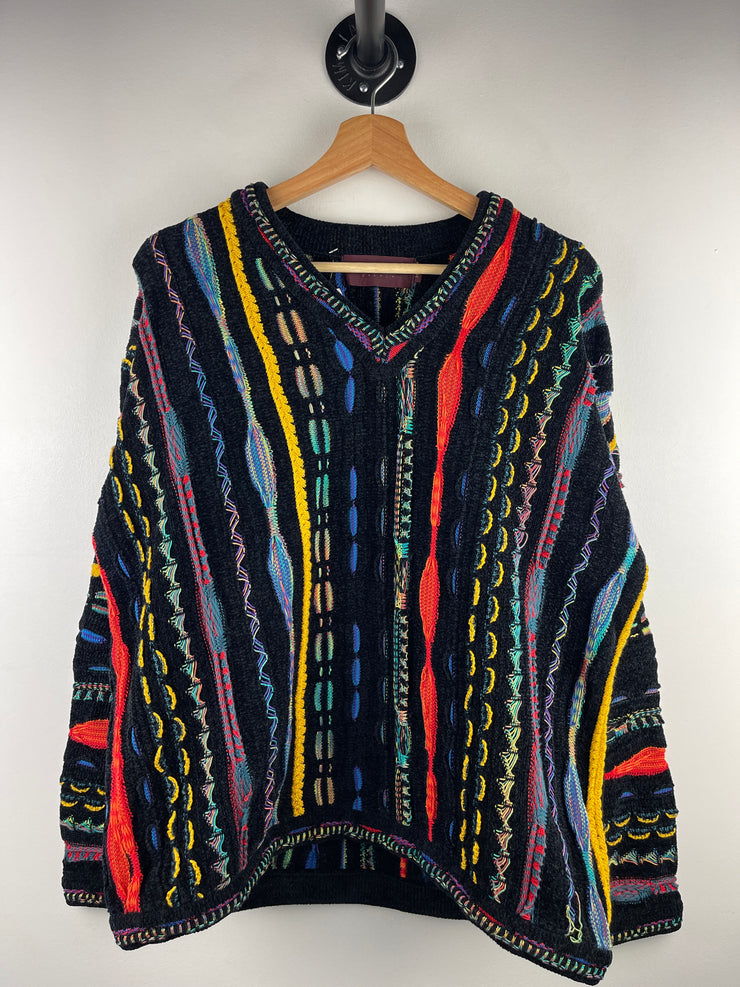 Vintage 90s Tundra 3D Knit Black Multi Colour Sweater