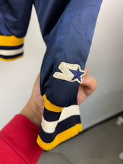 Vintage 90s Starter Michigan Wolverines Navy Satin Bomber Jacket