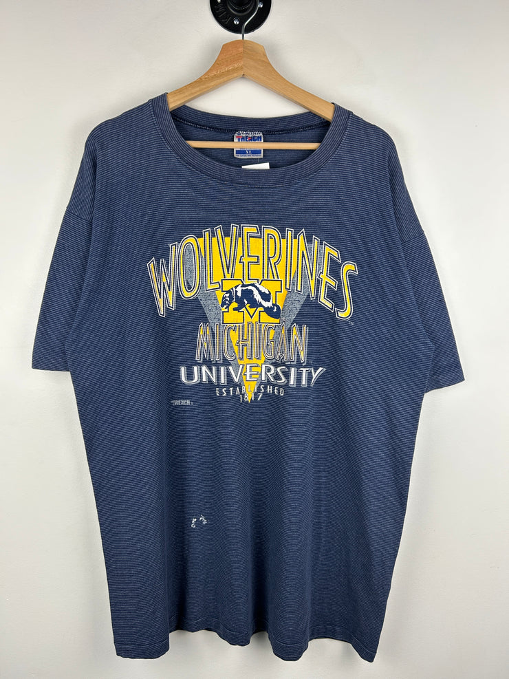 Vintage 90s Trench Michigan University Wolverines Navy Striped Tee