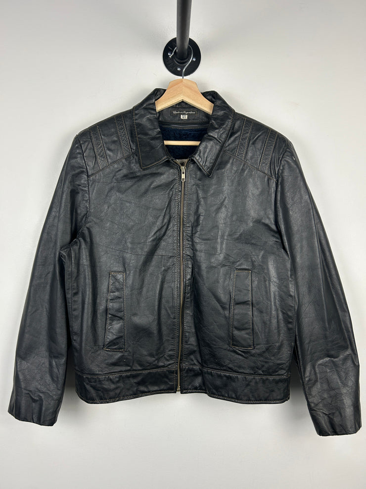 Vintage 80s Sears The Leather Shop Dark Brown Cropped Leather Jacket