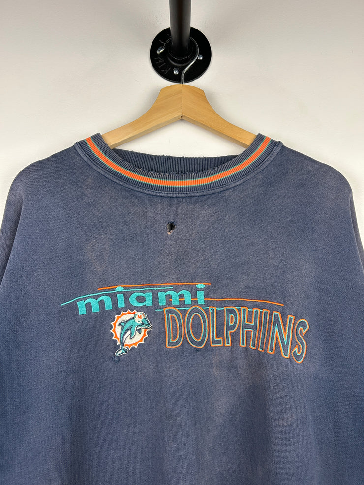Vintage 90s NFL Logo 7 Miami Dolphins Embroidered Navy Crewneck
