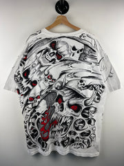 Vintage 90s Jarvis Ace Skull All Over Print White Tee