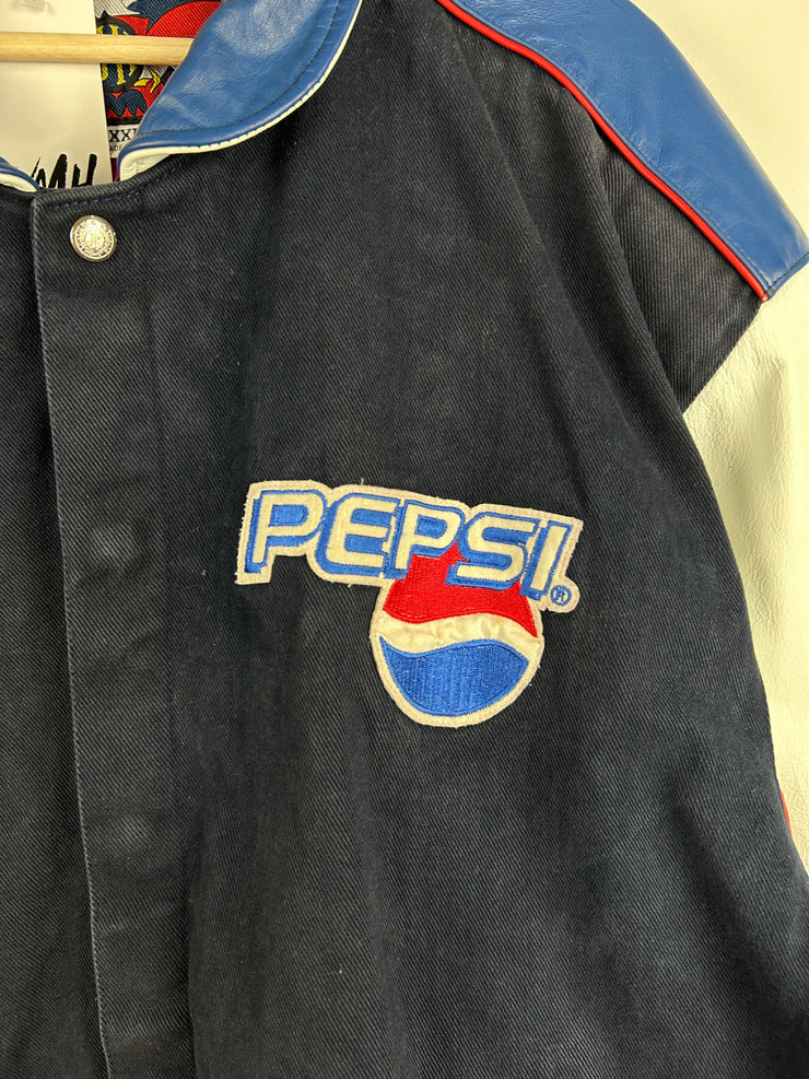 Vintage 90s Jeff Hamilton Pepsi Leather Navy Varsity Jacket