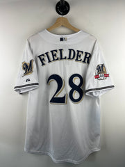 Vintage 2010 MLB Majestic Milwaukee Brewers Fielder 40th Anniversary White Baseball Jersey