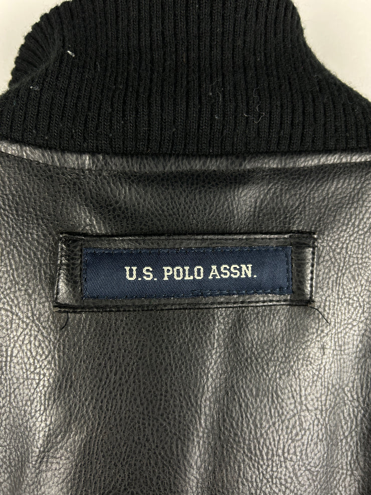 Vintage US Polo Assn Black Leather Bomber Jacket