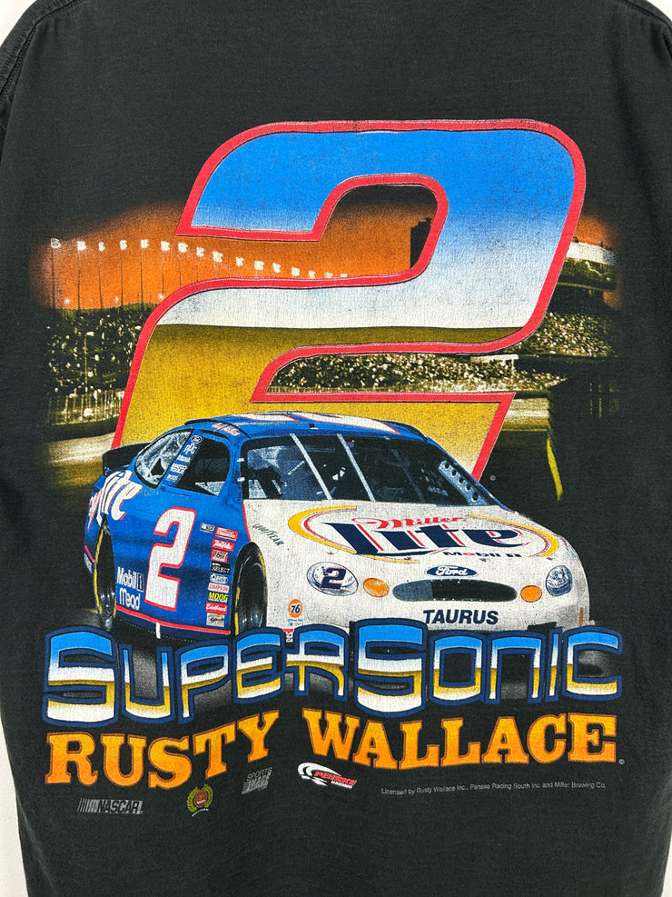 Vintage 90s Nascar Chase Rusty Wallace Miller Lite Black Tee