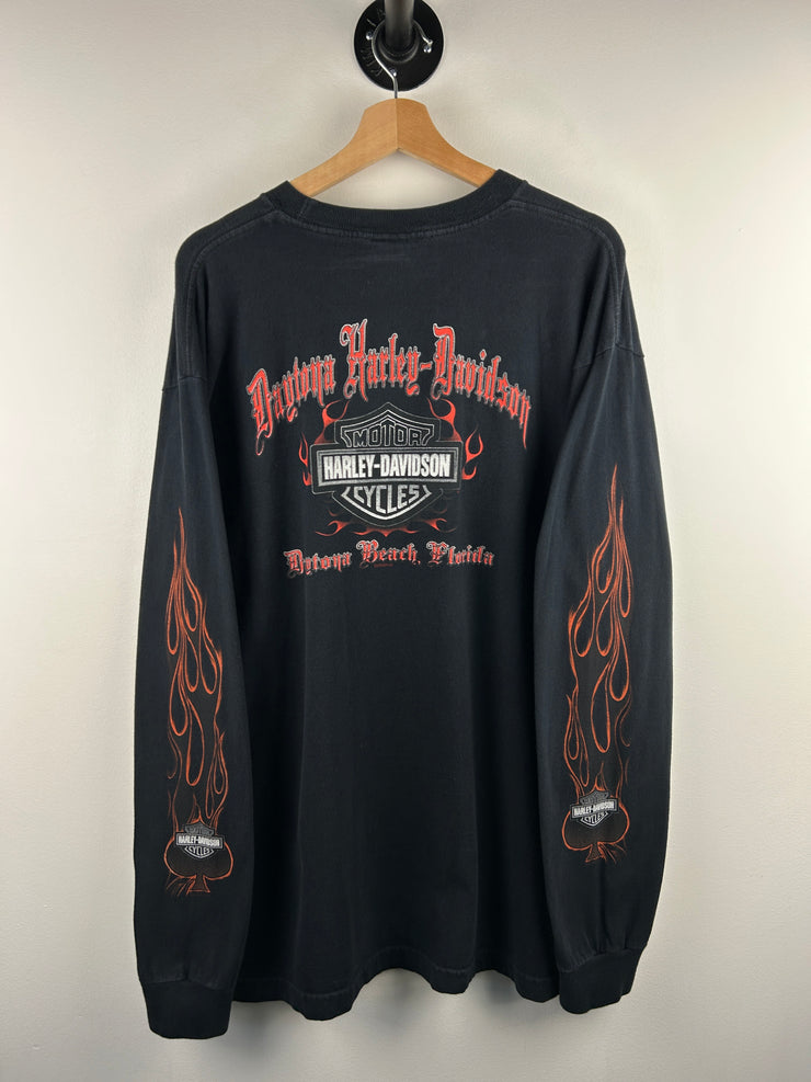 Vintage 2005 Harley Davidson Ace Of Spades Flames Florida Black Long Sleeve