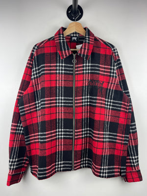 Revenge Embroidered Plaid Red Zip Up Flannel