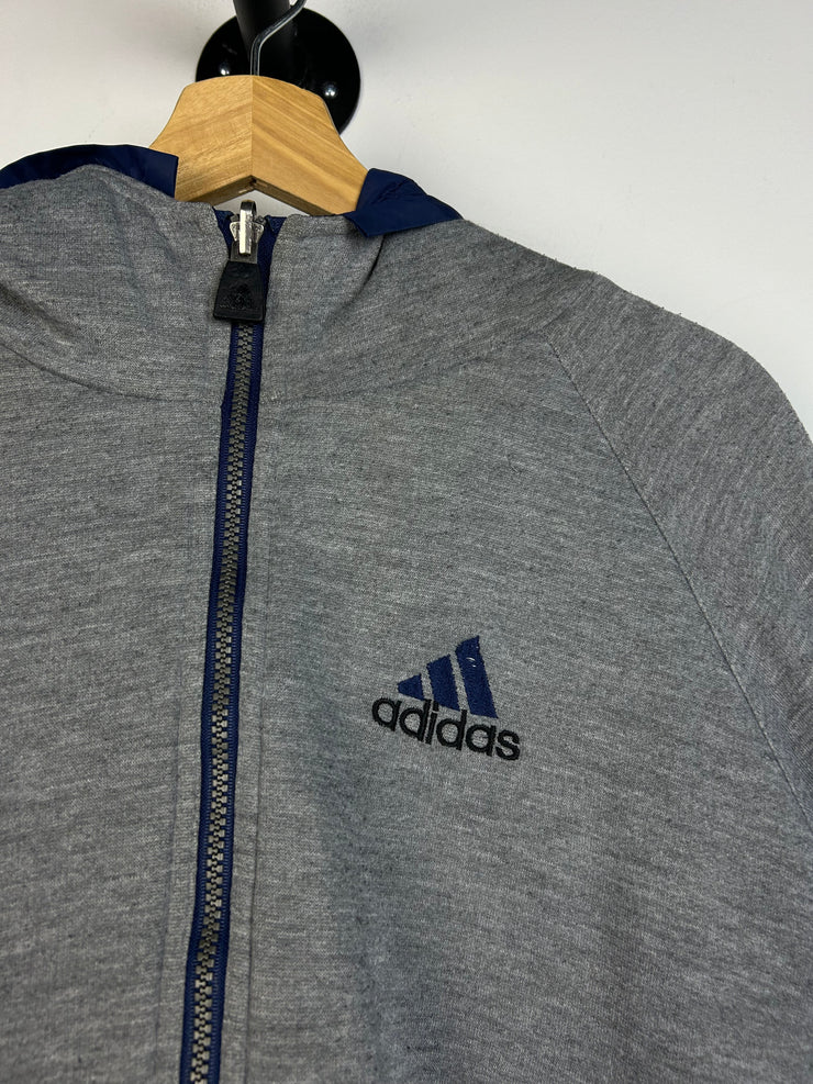 Vintage 90s Adidas 3 Stripe Fleece Lined Reversible Navy Hooded Jacket