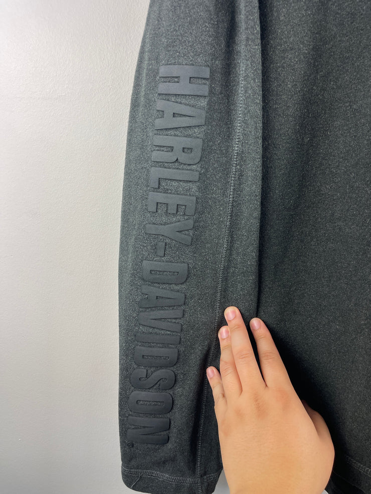 Vintage Harley Davidson Gel Print Spellout Charcoal Long Sleeve