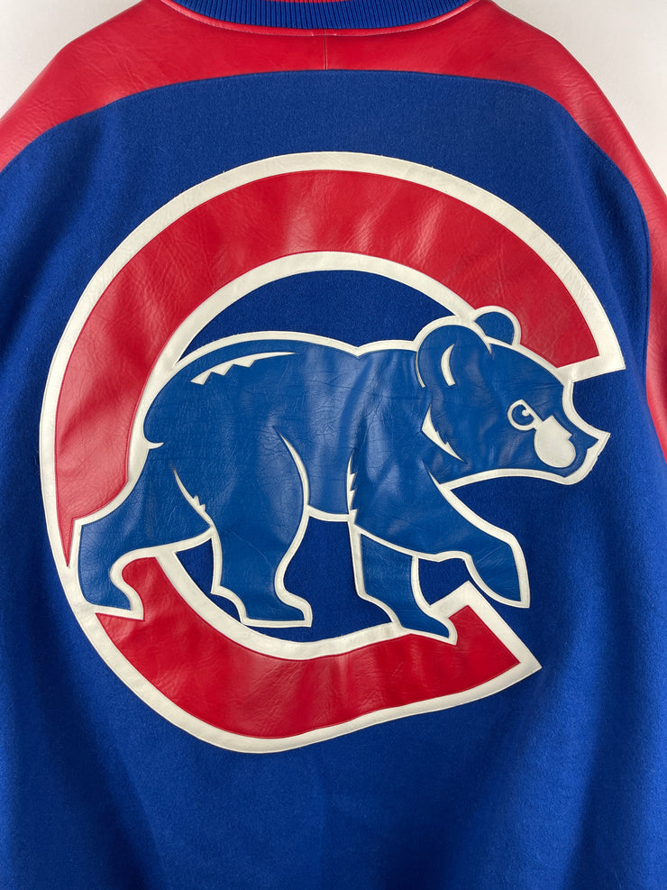 Vintage 90s MLB Jeff Hamilton Chicago Cubs Blue Wool & Leather Varsity Jacket