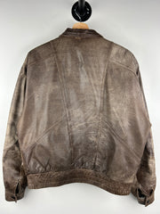 Vintage 90s Impressions Faded Brown Leather Bomber Jacket