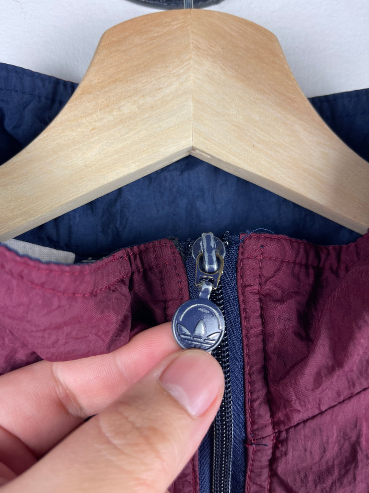 Vintage 90s Adidas Trefoil 3 Stripe Burgundy & Navy Windbreaker
