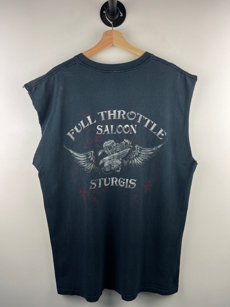 Vintage Sturgis Full Throttle Saloon Black Cut Off Tank Top