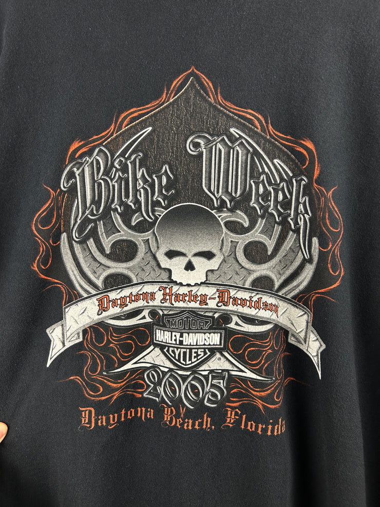 Vintage 2005 Harley Davidson Ace Of Spades Flames Florida Black Long Sleeve