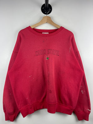 Vintage 90s Ohio State University Embroidered Thrashed Faded Red Crewneck