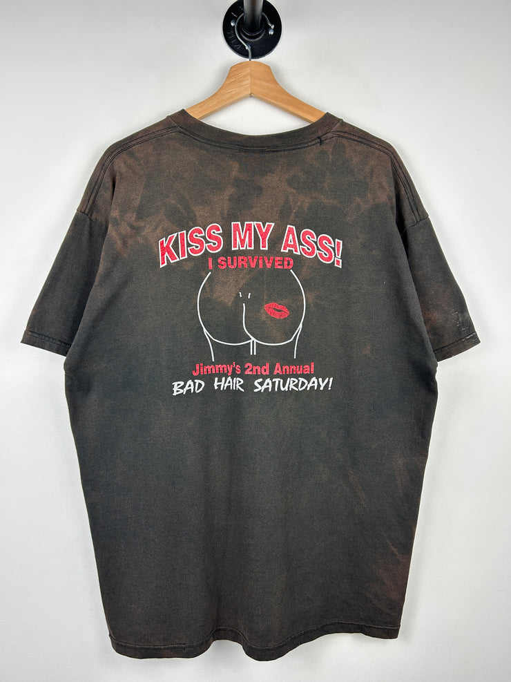 Vintage 90s I Survived Kiss My Ass Faded Black Tee