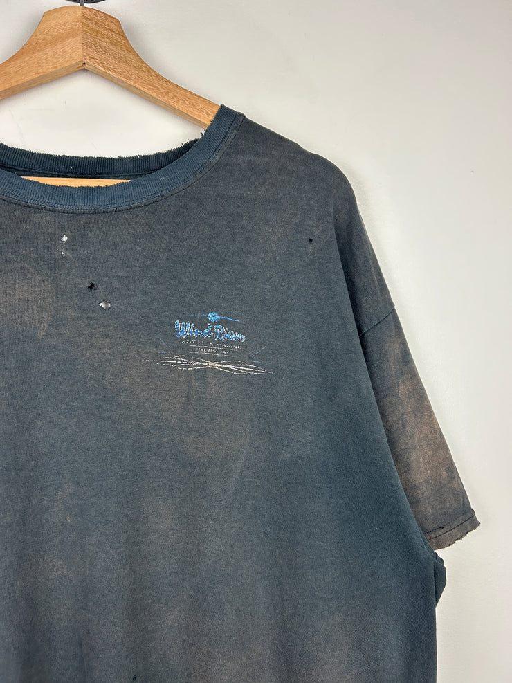 Vintage Wind River Ride The Winds Motorcycle Faded Black Tee