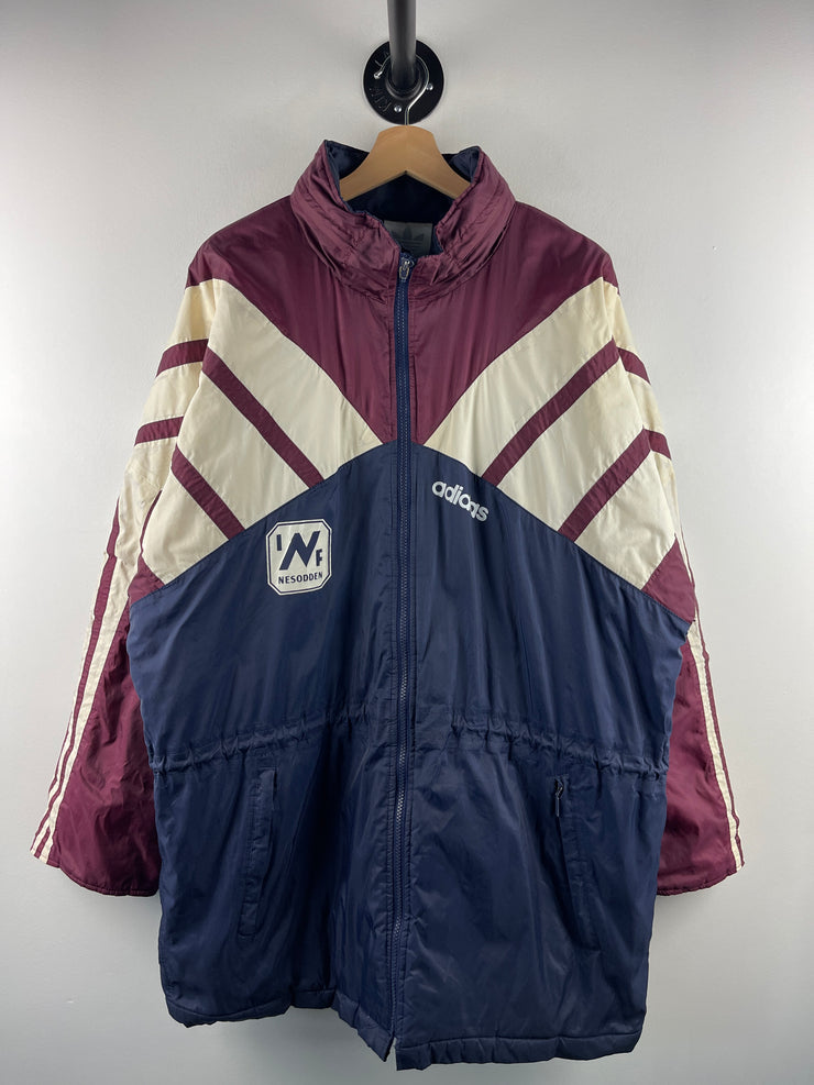 Vintage 80s Adidas Nesodden 3 Stripe Navy & Burgundy Parka Jacket