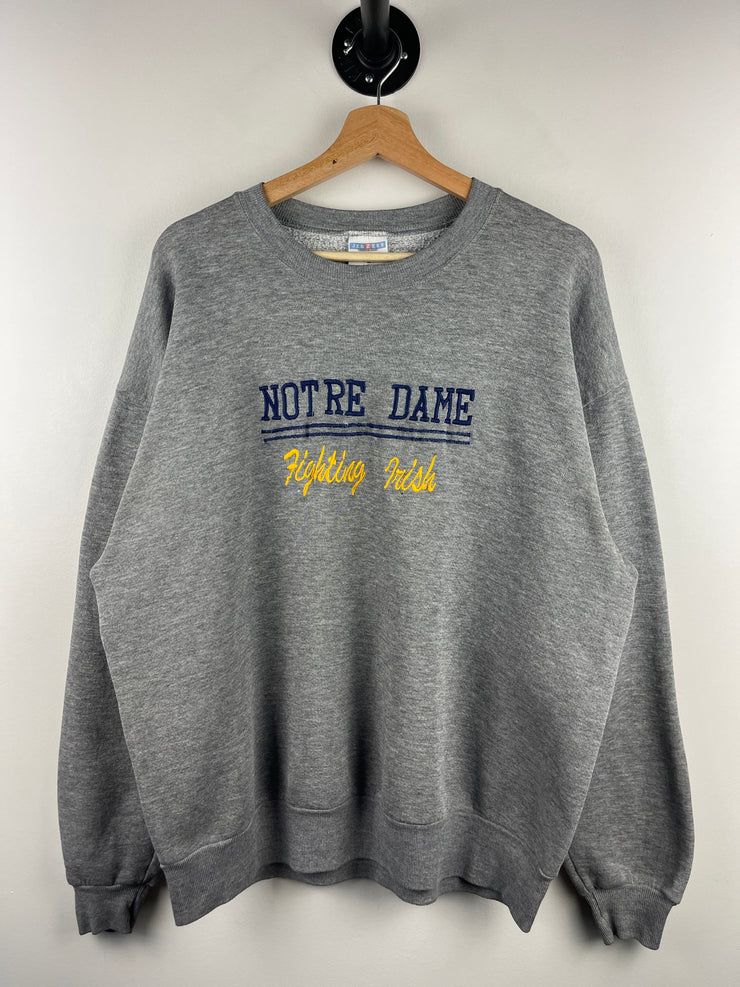 Vintage 90s Notre Dame Fighting Irish Embroidered Grey Crewneck
