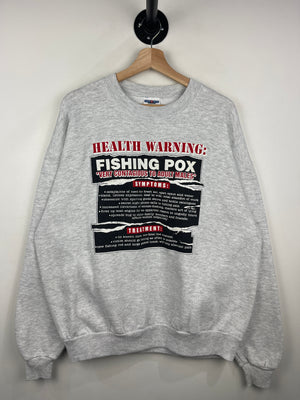 Vintage 90s Fishing Pox Heath Warning Grey Crewneck