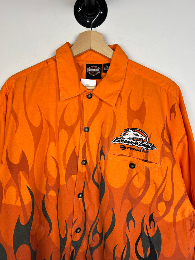 Vintage Y2K Harley Davidson Flames Button Up Shirt