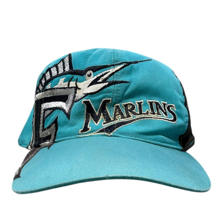 Vintage 90s MLB Florida Marlins Big Logo Split Panel Snapback