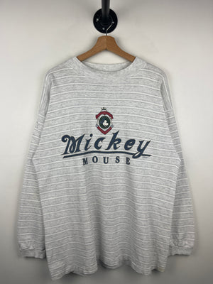 Vintage 90s Disney Mickey Mouse Striped Grey Long Sleeve