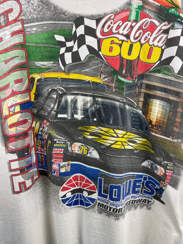Vintage 90s Nascar Chase Coca Cola 600 Winston Cup All Over Print White Tee