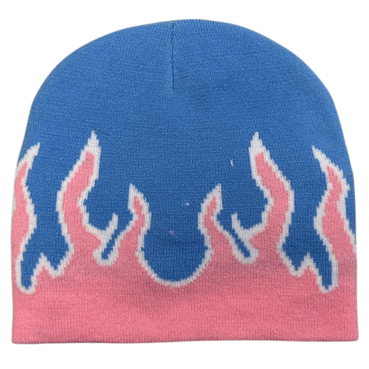 Vintage Y2K Flames Blue & Pink Beanie