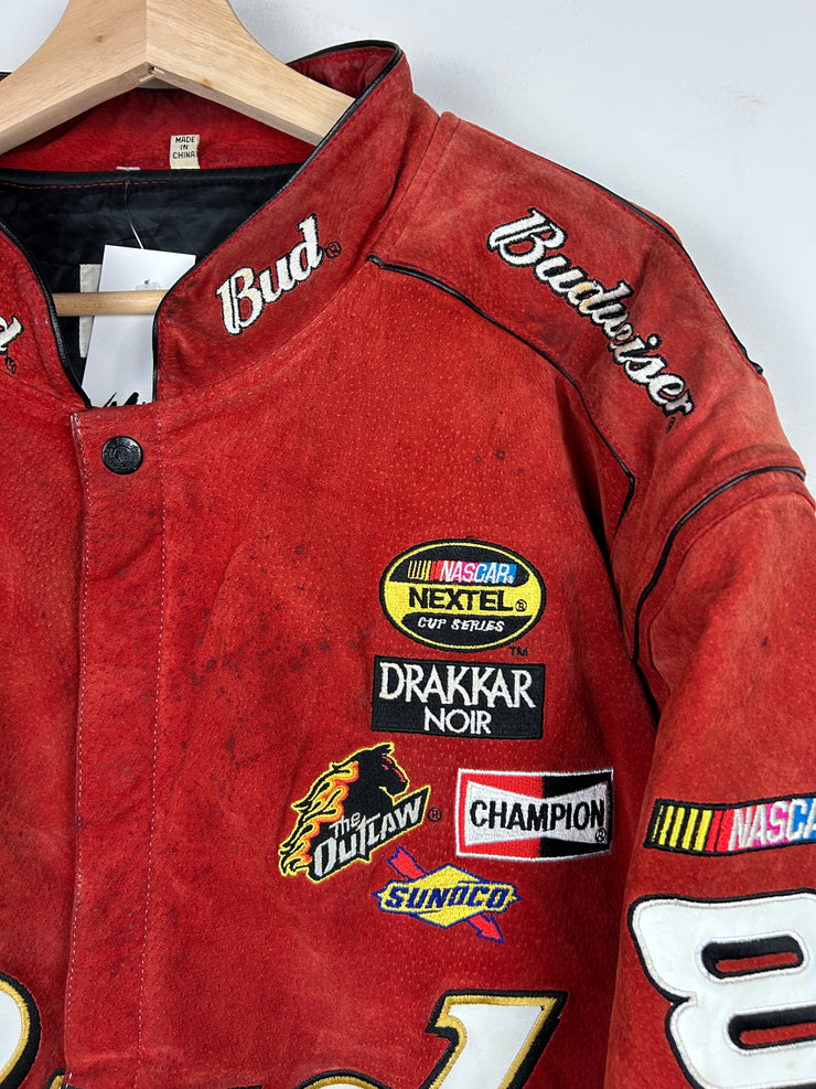 Vintage 90s Nascar Jeff Hamilton Budweiser Dale Earnhardt Jr. Suede Racing Red Jacket