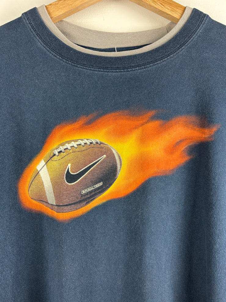 Vintage Nike Football Flames Burn It Down Navy Long Sleeve