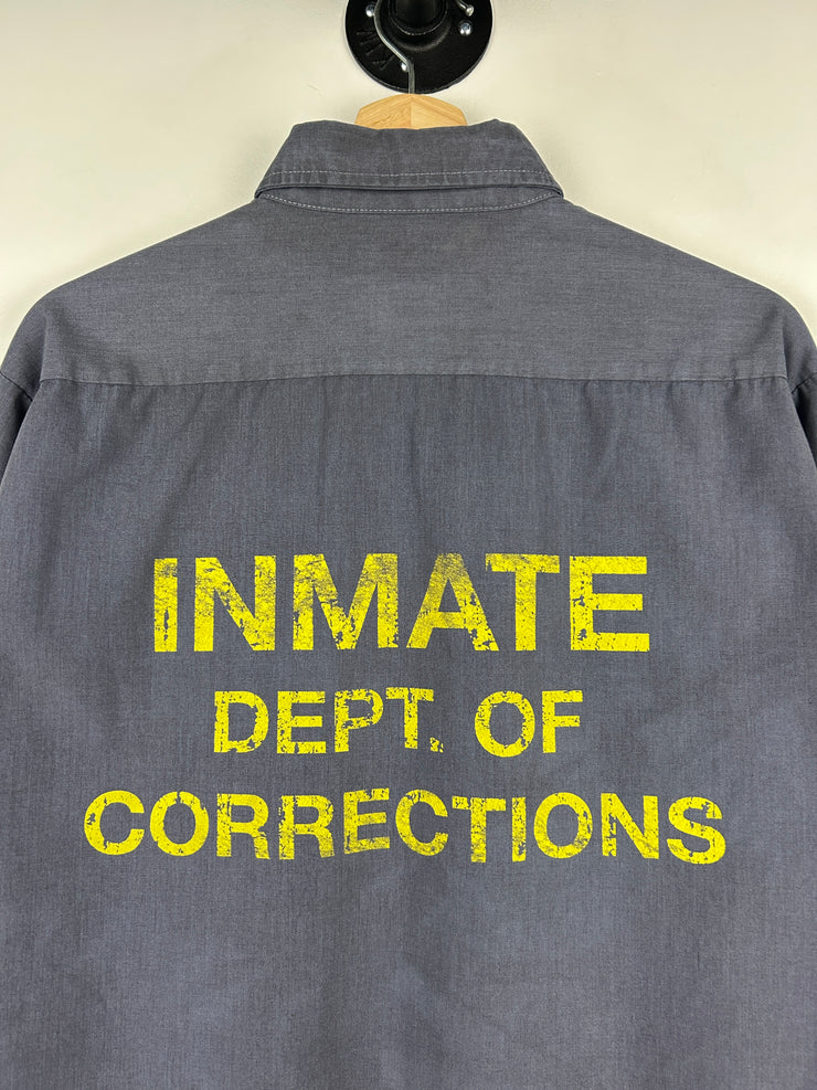Vintage Inmate Dept Of Corrections Prison Uniform Cropped Button Up Long Sleeve Shirt