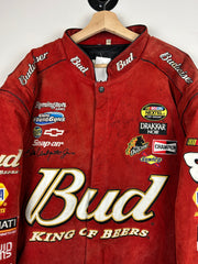 Vintage 90s Nascar Jeff Hamilton Budweiser Dale Earnhardt Jr. Suede Racing Red Jacket