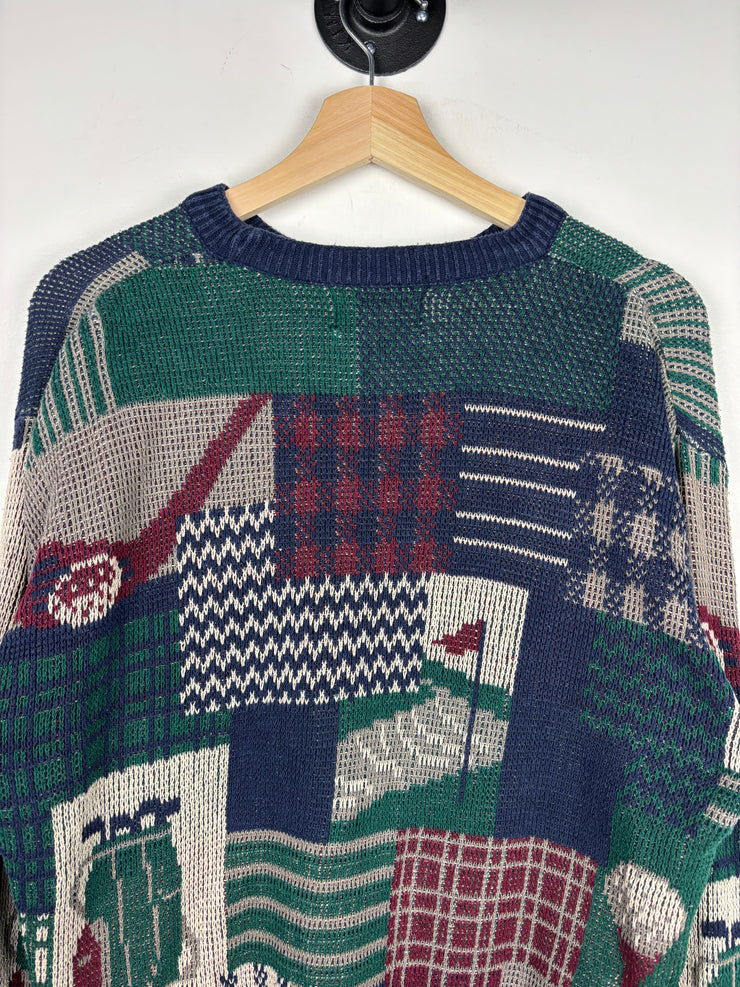 Vintage 90s Isle Of Cotton Golf Pattern Knit Sweater
