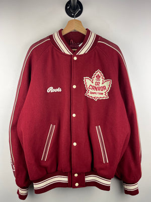 Vintage 2002 Roots Salt Lake Olympics Team Canada Red Wool & Leather Jacket