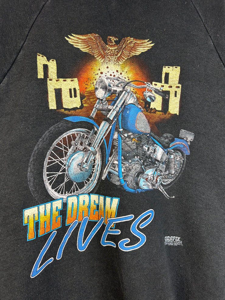 Vintage 1992 The Dream Lives Motorcycle Black Crewneck