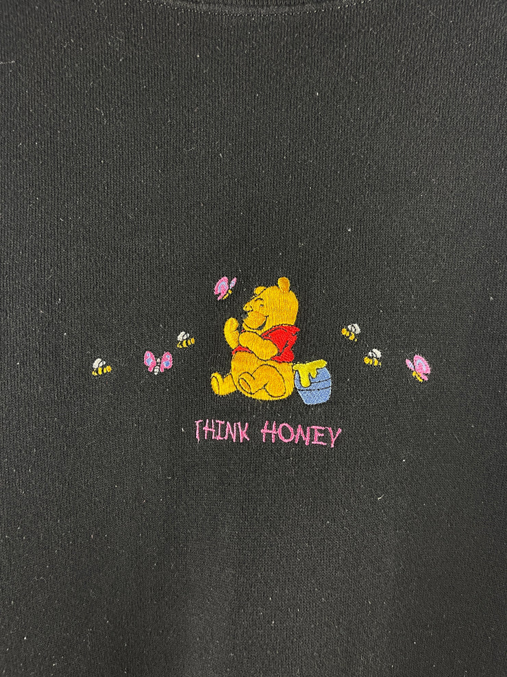 Vintage 90s Disney Puma Winnie The Pooh Think Honey Embroidered Black Crewneck